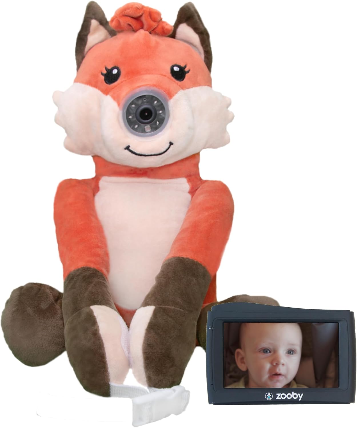 zooby Baby Car 4.3' HD Monitor, Wireless, Cuddly Plush Fox Camera, Simple Easy Setup, No WiFi Needed, Crash-Tested for Safety, Night Vision & Split Screen-Capable Nanny Cam Reduces Distracted Driving