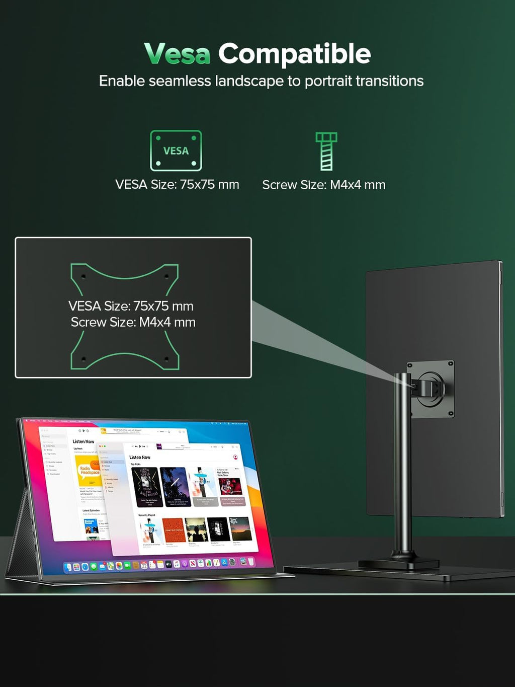 Newsoul 4K Portable Monitor 1200Nits Ultra Bright 16'' Laptop Monitor 145% sRGB 2000:1 Contrast Matte Screen with USB-C HDMI VESA, Slim External Screen with Protective Case for PC/Phone/Game Console