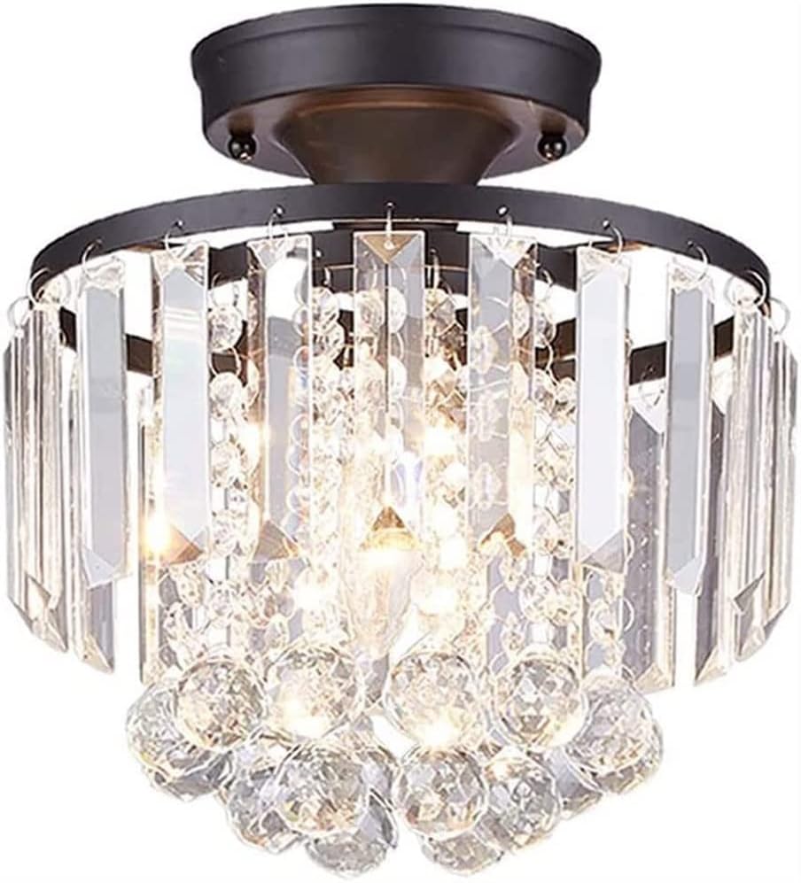 Chandelier, Black Wrought Iron Crystal Ceiling Lamp Bedroom Living Room Dining Room Ceiling Light Home Aisle Corridor Lighting Fixtures Entrance Hall Lights