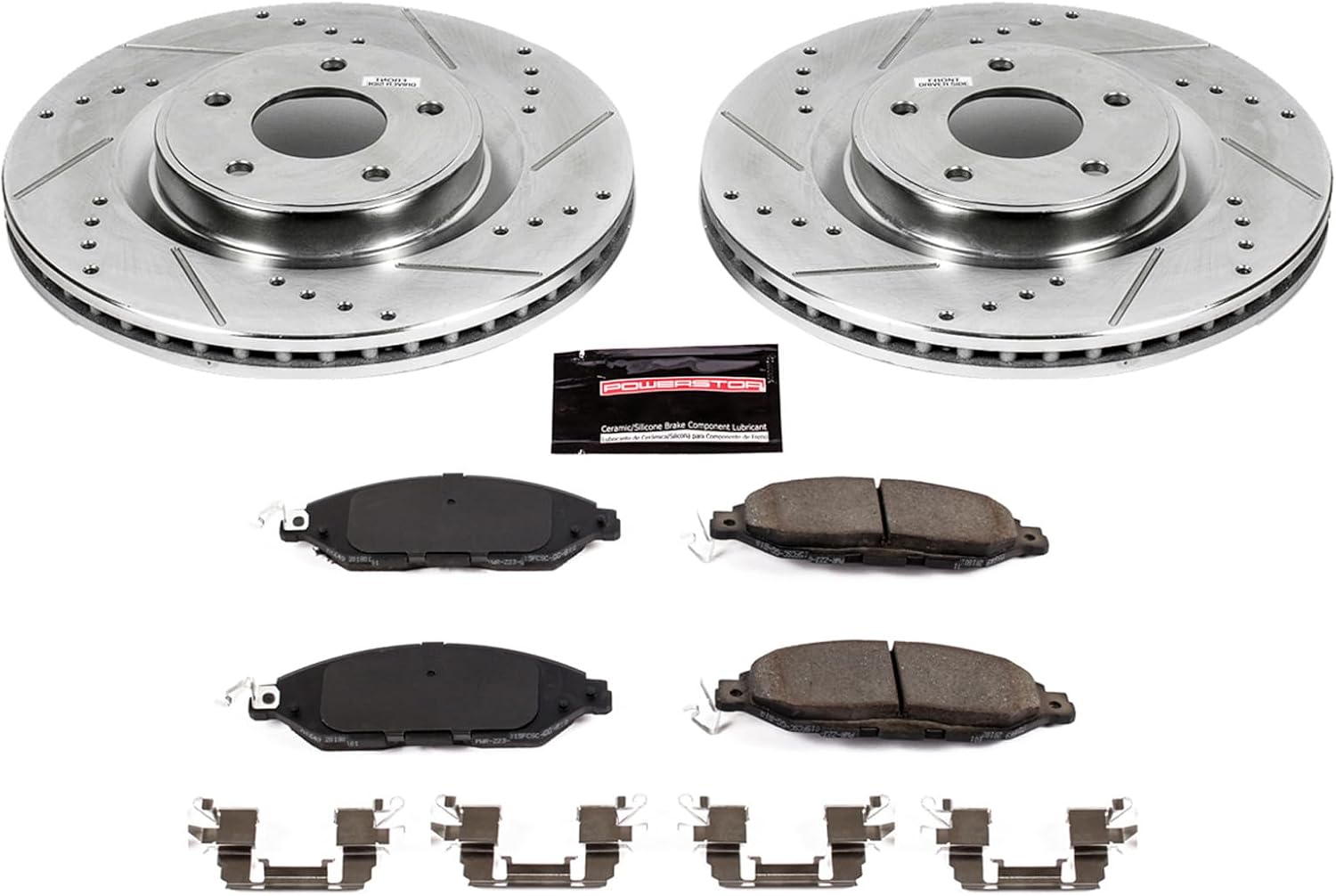 PowerStop Front Brake Kit for Infiniti JX35 2013 |QX60 2014-20 |Nissan Murano 2015-24 |Pathfinder 2013-20 - Drilled and Slotted Disc Rotors with Carbon-Fiber Ceramic Brake Pads Replacement, K6496