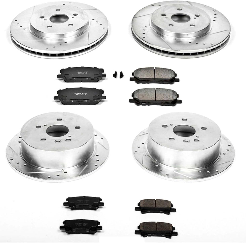 PowerStop Front and Rear Brake Kit for Lexus RX330 2004-06 |RX350 2007-09 |RX400h 2006-08 - Drilled and Slotted Disc Rotors with Carbon-Fiber Ceramic Brake Pads Replacement, K4530