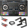 Reloop Mixon 8 Pro DJ Controller for Serato DJ with On-Stage LPT5000 DJ Laptop Stand and Essential Cables for Connecting to DJ Controllers and Mixers