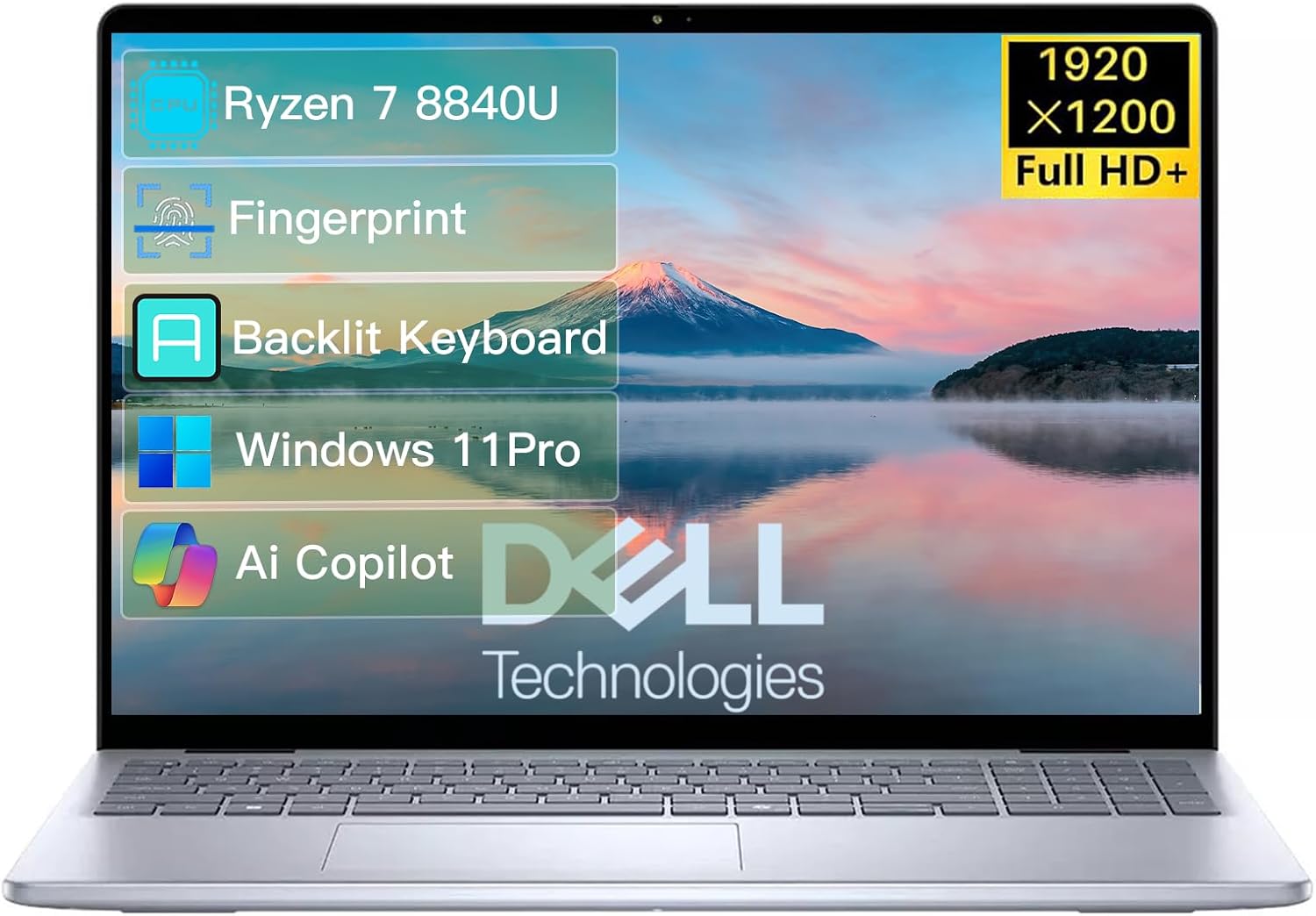 Dell 16 Laptop Computer for Business & Student - 16' FHD+ IPS Display, AMD Ryzen 7-8840U(Up to 5.1 GHz), 32 GB DDR5, 2 TB SSD, Backlit KB, FHD Webcam, Ai Copilot, Windows 11 Pro