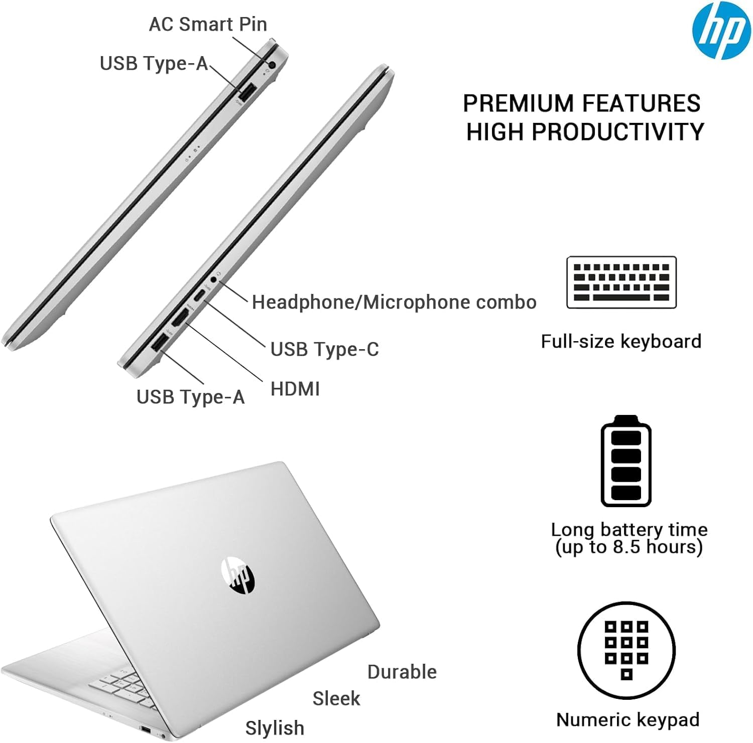 HP 17 Laptop Business, 17.3' FHD IPS Display, 16GB RAM, 1.5TB Storage (1TB SSD + 500GB Ext Drive), 6-Core AMD Ryzen 5 Processor, Lifetime Microsoft Office, Long Battery, MarxsolAccessory, Win 11 Pro