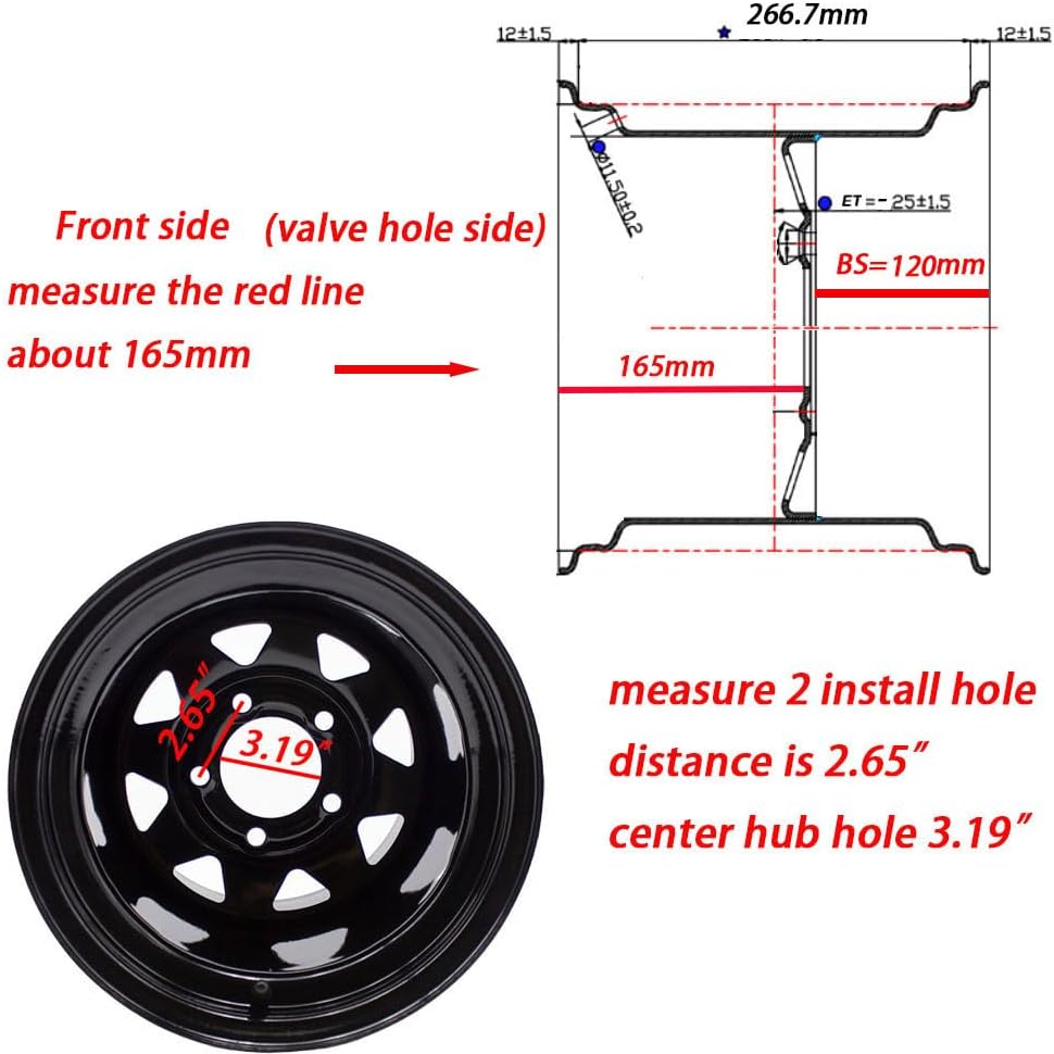 ATV RTV Mower Rim 12x10.5 WHEEL RIM 5/4.5 for Zero Turn Riding Garden Lawn Mower Compact Tractors Heavy Equipment 12 x 10.5 Rim 5 Lugs Bolt Circle 4.5 inch,backspace 4.75 inch
