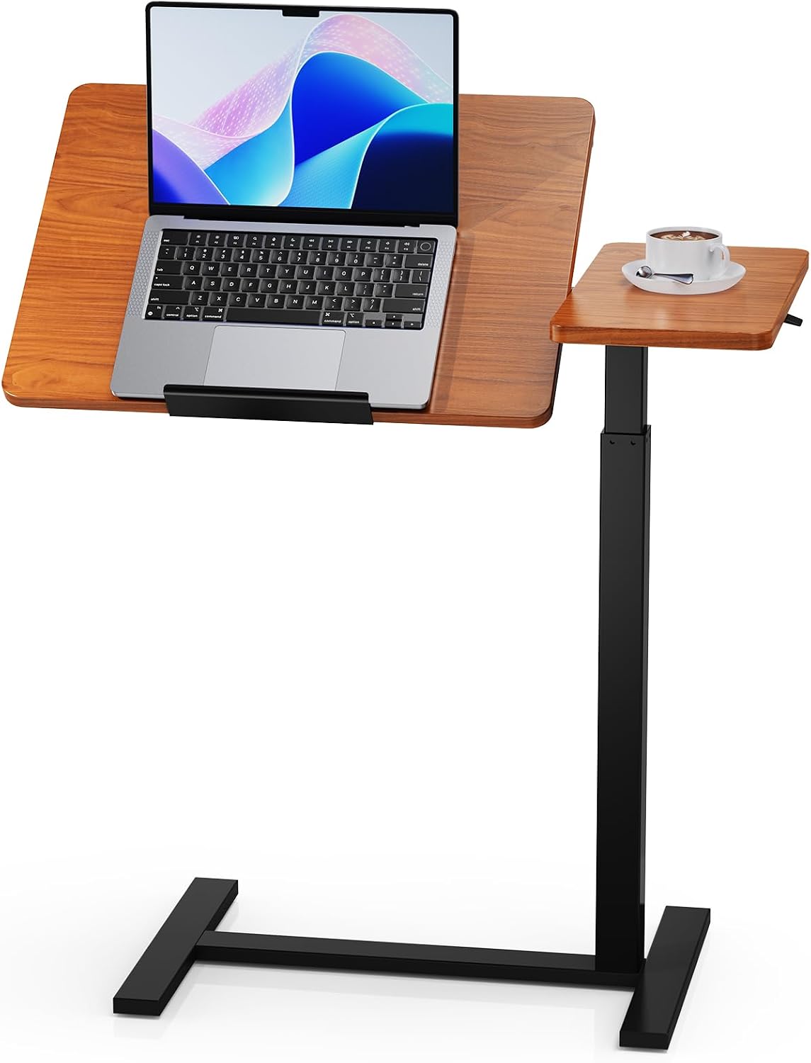 Small Standing Desk Rolling Table with Hidden Casters, Adjustable Height Laptop Mobile Stand Desks, Portable Computer Workstation with Tiltable Desktop for Teacher Classroom Home Office, Brown