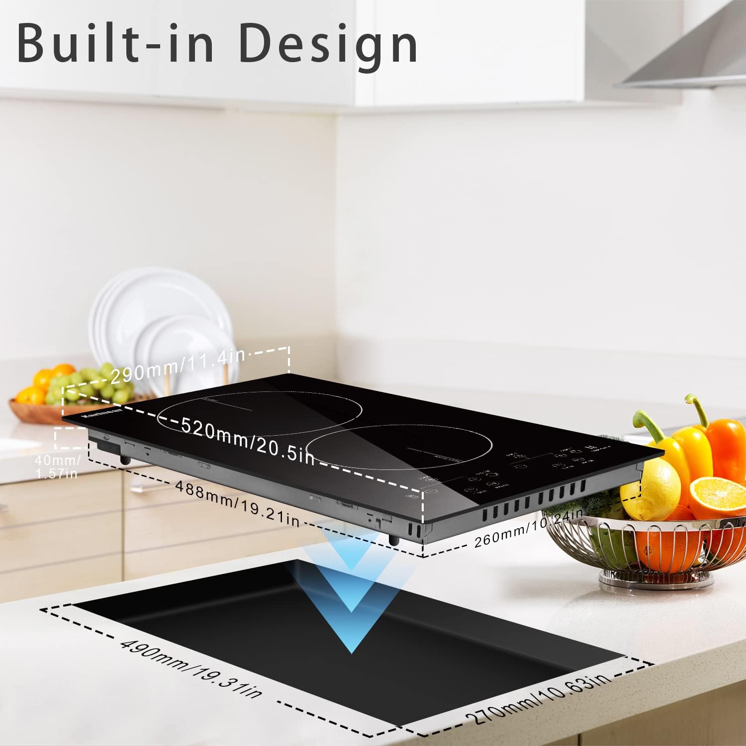 Karinear 110V Electric Cooktop 2 Burners, Countertop & Built-in Electric Stove Top Plug in