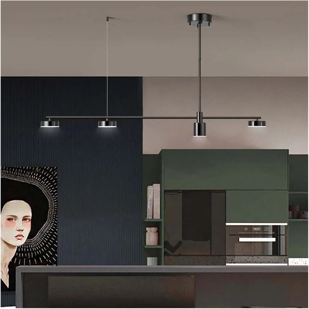 Wrought Iron led Chandelier Modern Black Gold Long Strip 4 Lights Dining Room Kitchen bar - Hanging Light fixtures, Single Chandelier