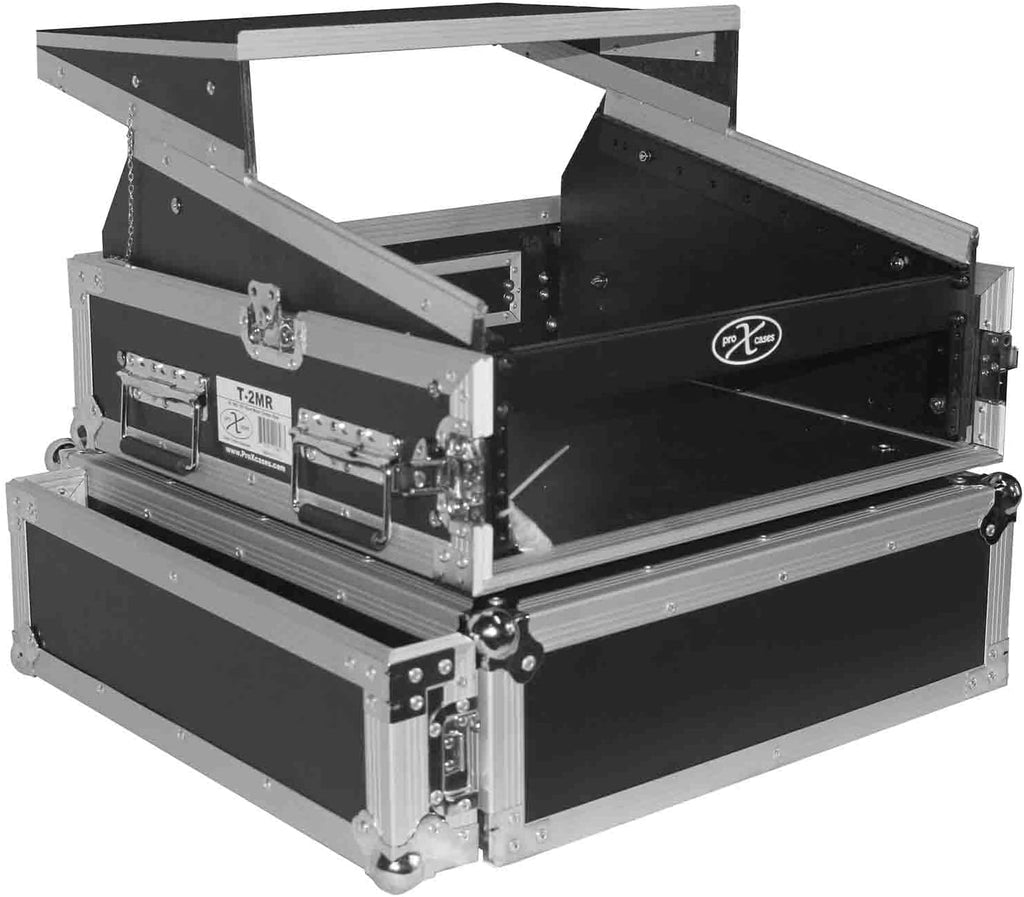 ProX Cases T-2MRLT 2U Rack x 10U Top Mixer DJ Combo Flight Case with Laptop Shelf