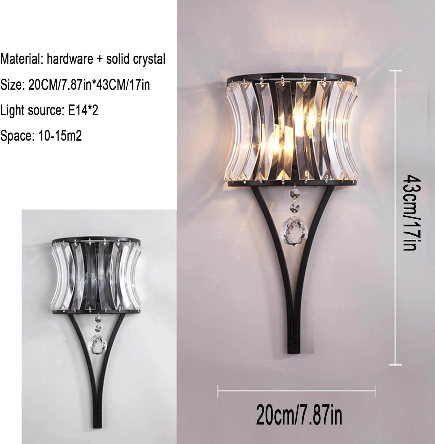 Wall Lighting Fixtures European-Style Crystal Wall Light Antique Wrought Iron Glass Wall Sconces Retro Art Decor Lighting Fixture for Hotel Bar Living Room Bathroom Hallway Villa Bedroom Kitche/