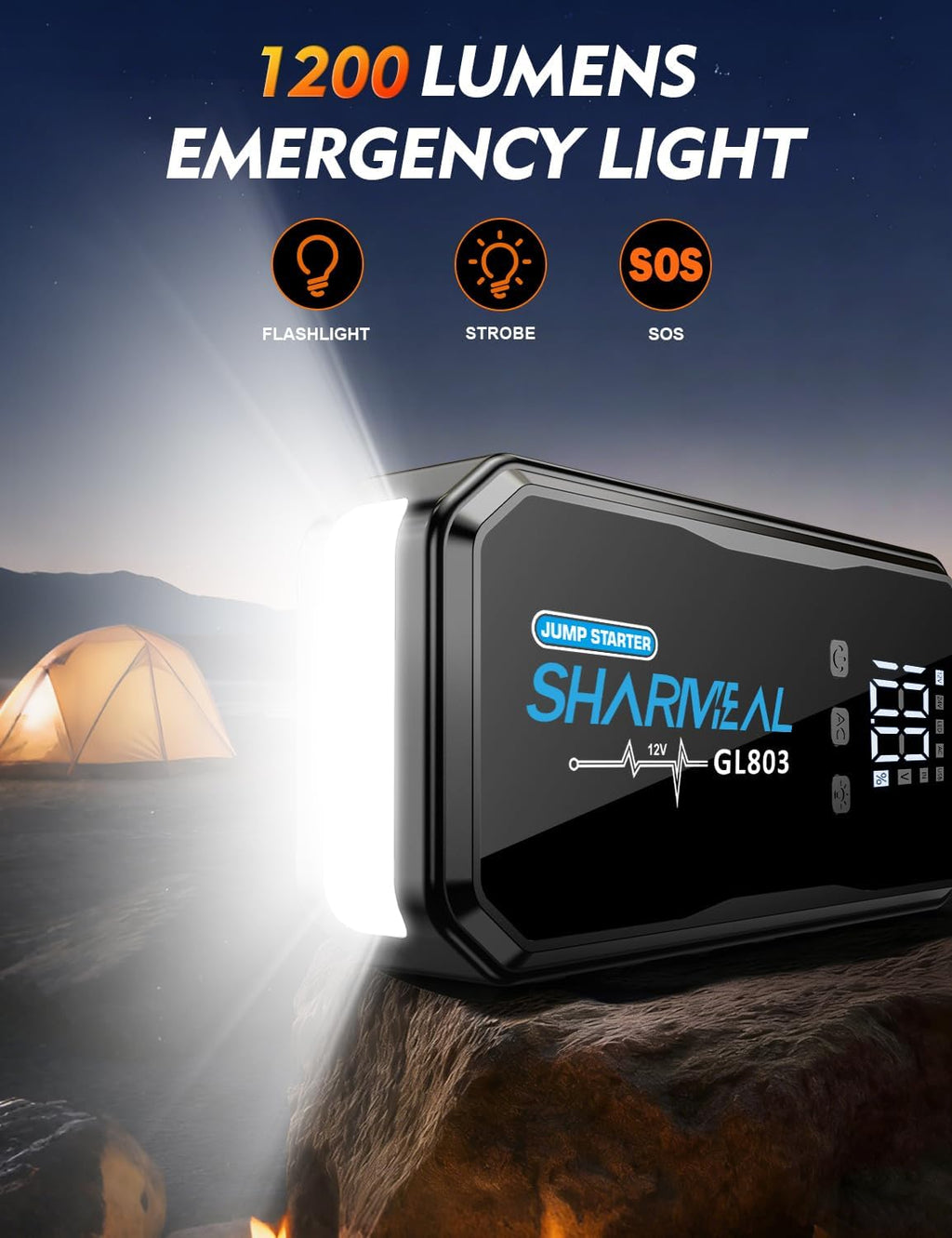 Sharmeal 22-in-1 9000A Jump Starter, 24000mAh Car Booster Pack with 80W AC Outlet & PD 35W Super Fast Charging, 12V Jump Starter Battery Pack for All Gas and 12.0L Diesel