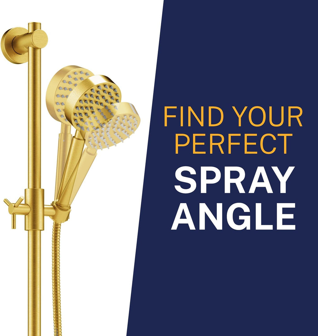 HammerHead Showers® Solid Metal 27.5 Inch Shower Slide Bar Set and Handheld Shower Head with Hose — BRUSHED GOLD — 1.75 GPM Low Flow Spray Wand — Easily Adjust Height & Angle of Handshower