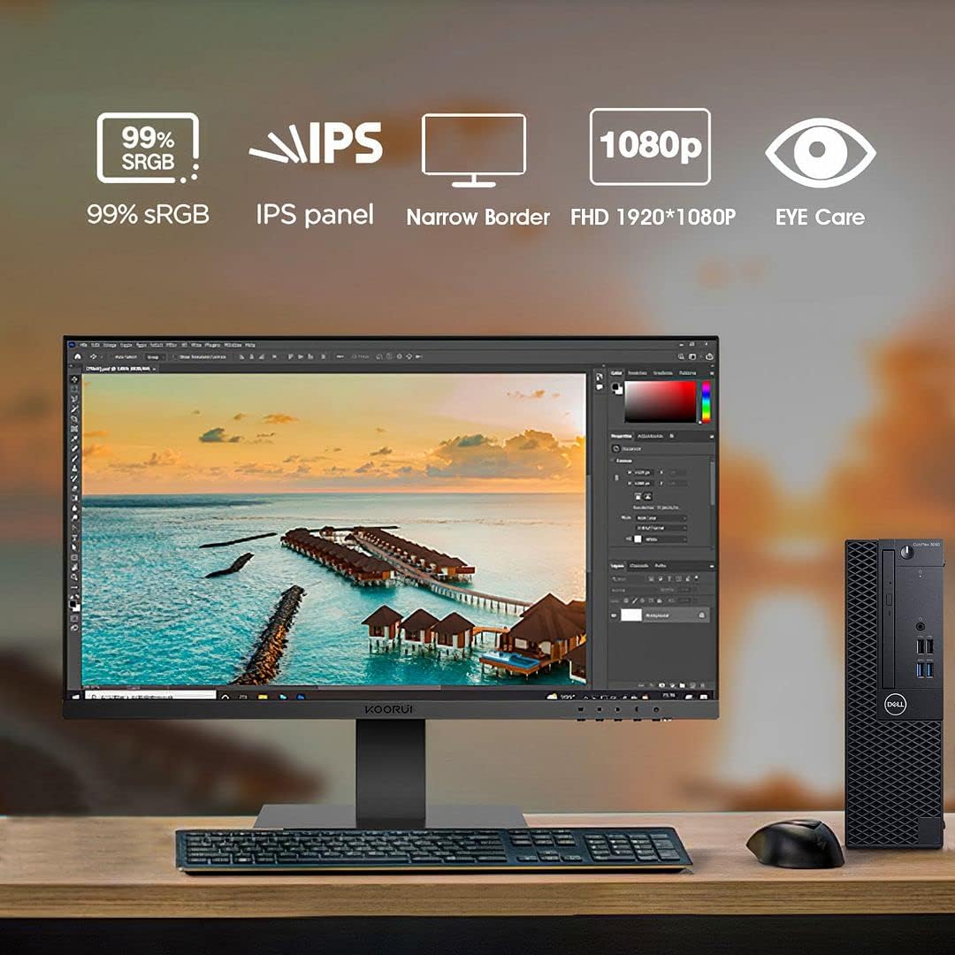 Dell OptiPlex 3060 Desktop Computers Windows 11 with New Koorui 24 inch Monitor,Hexa Core i7-8700 Up to 4.6Ghz,32GB DDR4 512GB M.2 NVMe SSD,1TB HDD,AX210 Built-in WIFI 6e,Dual Monitor Support(Renewed)