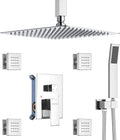 Polished Chrome Shower System with 4 PCS Shower Body Spray Jets & 12'' Ceiling Shower Head & Handheld Spray, DASAN Full Body Shower Faucet System with Jets Rainfall Shower Combo Set, SA-SS03BCH-S12C