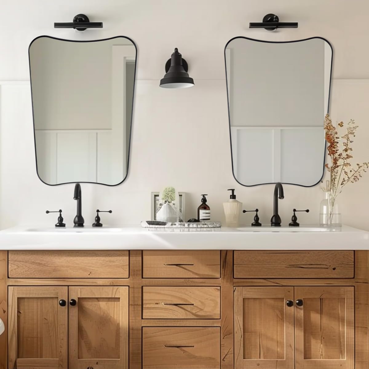MIRRORART Contempoary 22x30'' Black Vanity Mirror for Bathroom Sink | Medium Irregular Wall Mirrors Butterfly-Shaped in 1'' Premium Metal Frame for Home Remodel, Entryway, Hang Vertical Only