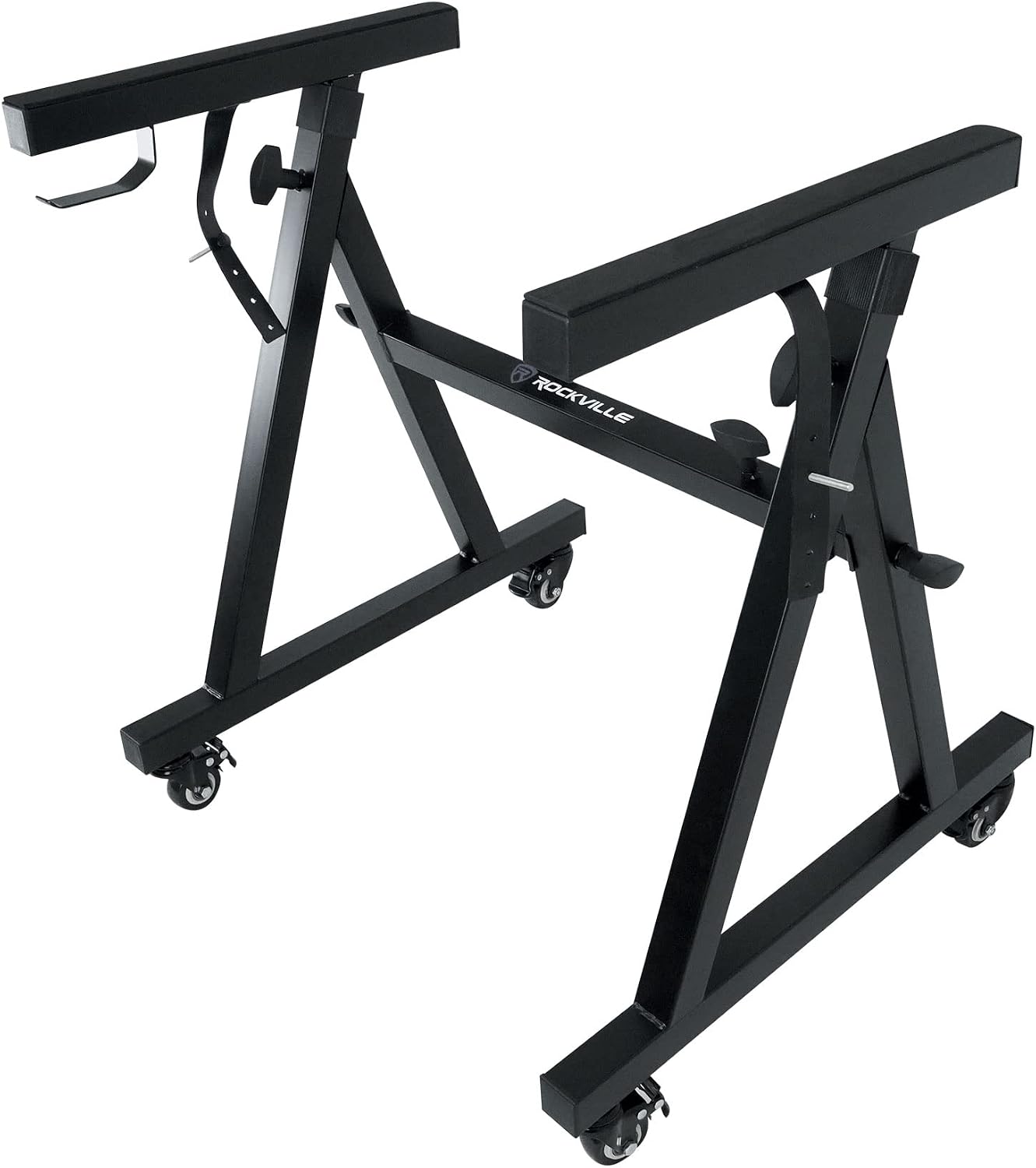 Rockville Z40W Bundle: Z-Style Pro Keyboard Stand with Lockable Wheels and Travel Bag, ZLS Laptop Stand Attachment with 12-in x 9.5-in Steel Tray, Adjustable Height & Tilt, 2-items