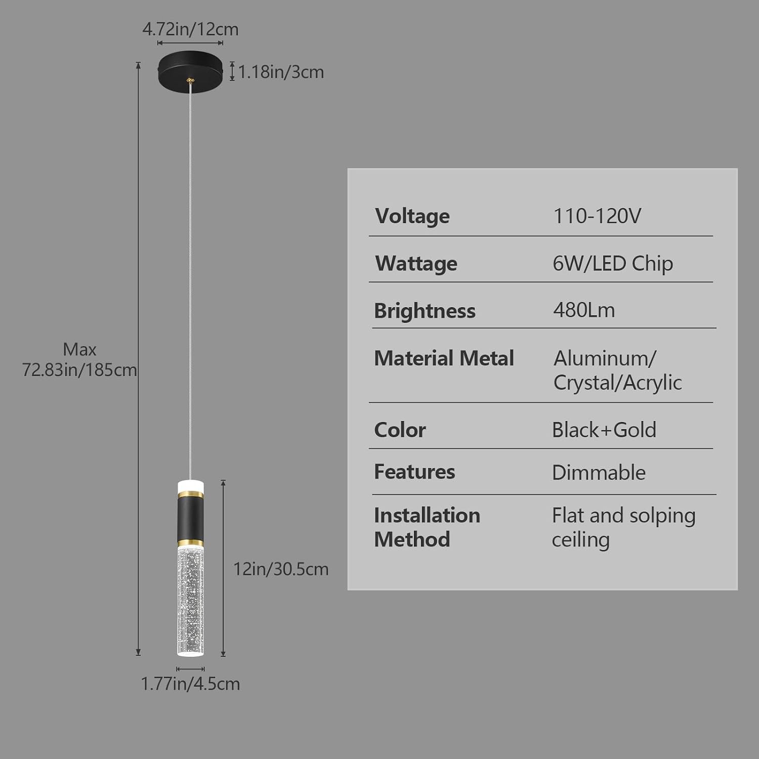 Pendant Ceiling Light Fixture for Kitchen Island, Black Gold Pendant Light Integrated Dimmable LED Hanging Light with Bubble Crystal Pendant Light Modern Pendant Lights Kitchen Island (3-Pack)