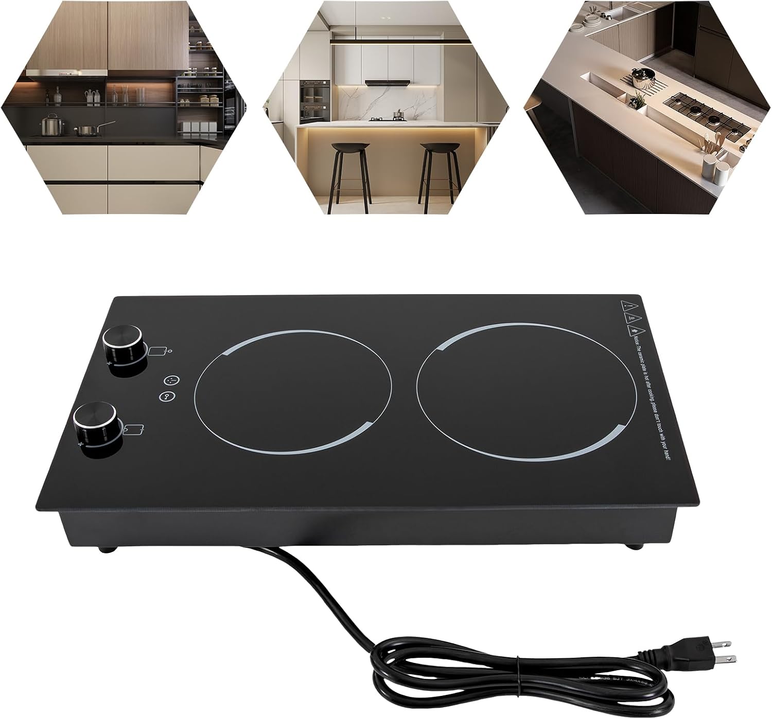 Electric Induction Cooker, 2100W Double Induction Cooktop Burner, Electric Induction Cooker Hot Plate, 9 Power Levels, Knob Control 2-Burner Countertop Induction Cooker for Kitchens, Restaurants