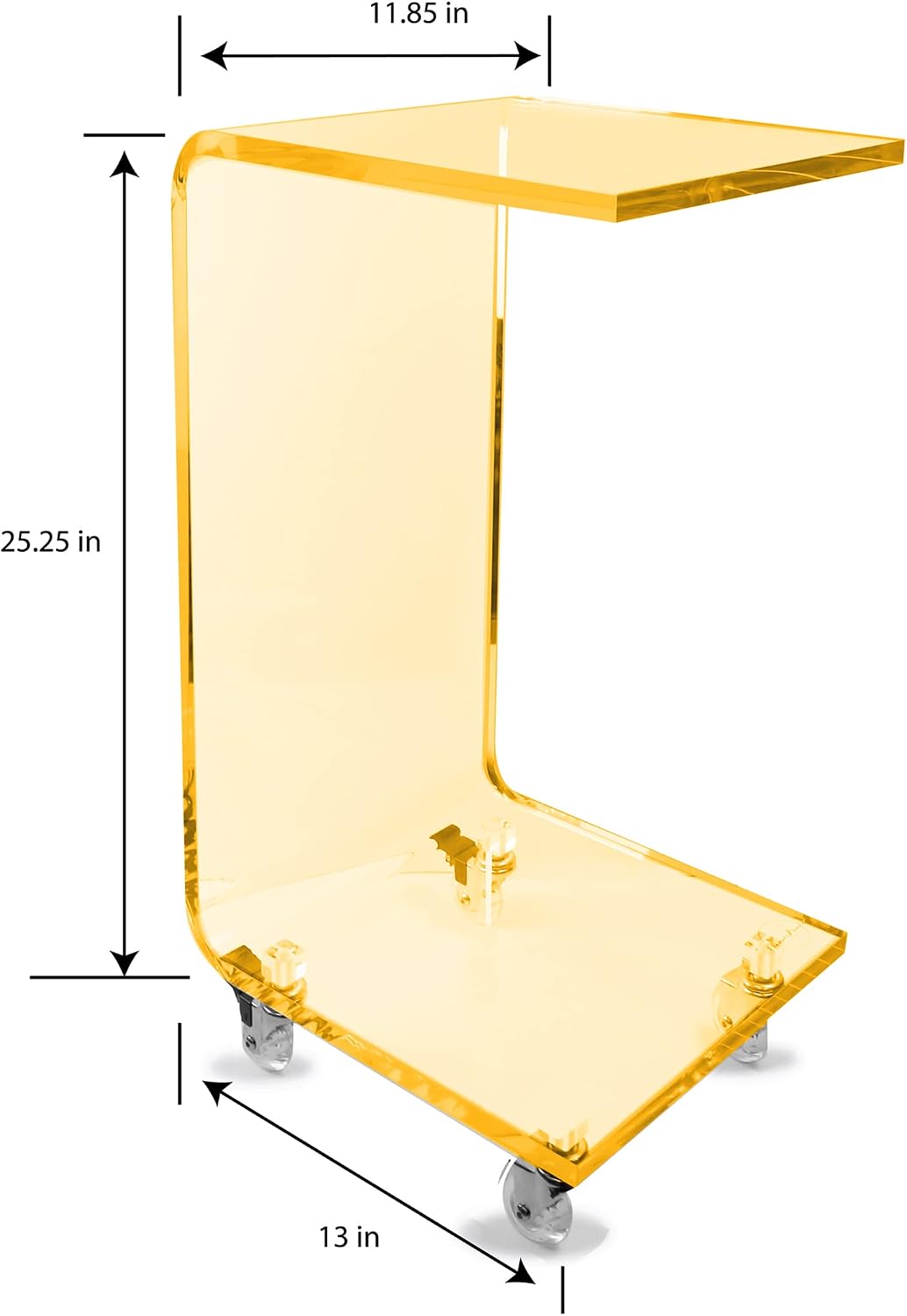 Acrylic C Table - Small Side Table Living Room Decor - Slim C-Shaped End Table for Sofa with Wheels - Drink Table, TV Tray Table, Horizontal Laptop Stand for Couch (Golden Nugget Edge)