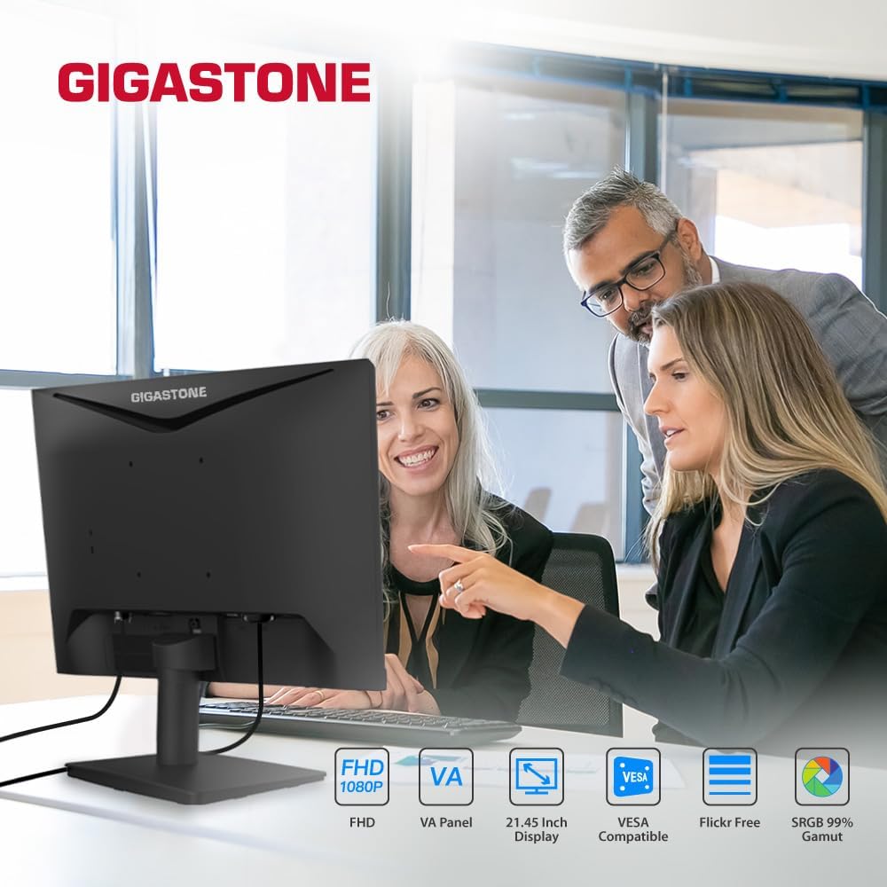 Gigastone 22 inch VA LED Back Light Monitor 2-Pack 75Hz FHD 1920 x 1080, 1080P 178° Wide View Frameless, Dual Monitor, 4ms, Eye Care Technology, Ergonomic Tilt VESA Mount, HDMI VGA