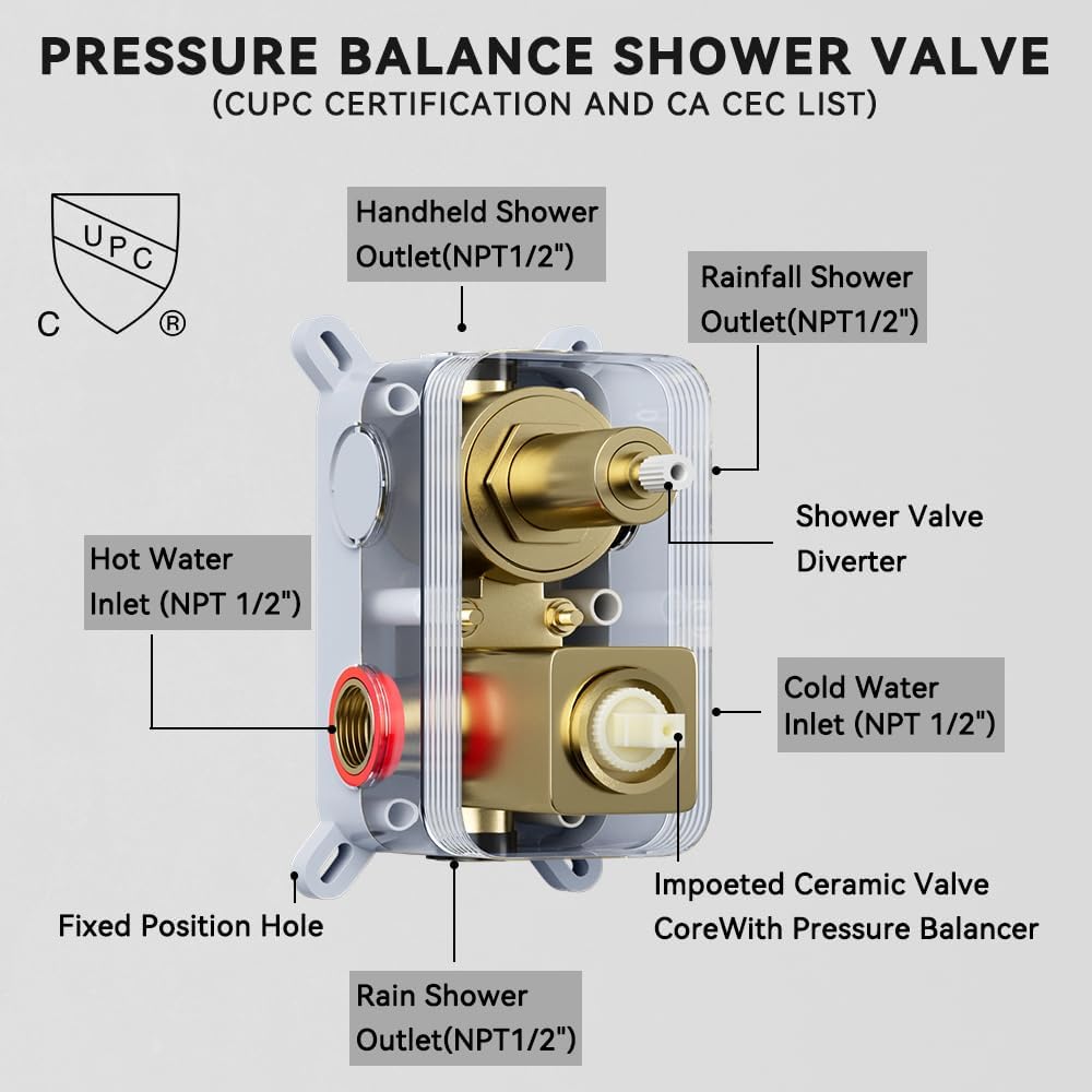 Shower System Shower Faucet Set, STARBATH 6'+12' Ceiling Mount Dual Rain Shower Head Set with 2 in 1 Handheld Spray,Rainfall Shower System with Diverter Valve and Trim Kit Complete,Brushed Gold