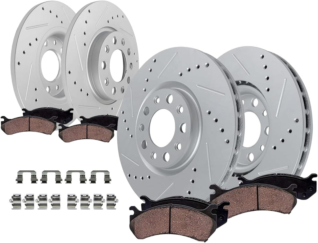 Detroit Axle - Brake Kit for 2015 2016 2017 Chrysler 200, Drilled and Slotted Disc Brake Rotors Ceramic Brakes Pads with Hardware Replacement : 12.00' inch Front and 10.95' inch Rear Rotors