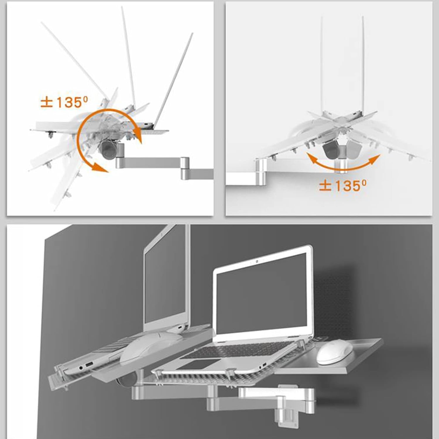 XINGAKA Wall Mounted Laptop Stand, Multifunctional Adjustable Holder Wall Mount Foldable Laptop Holde Notebook Stand with Mouse Tray