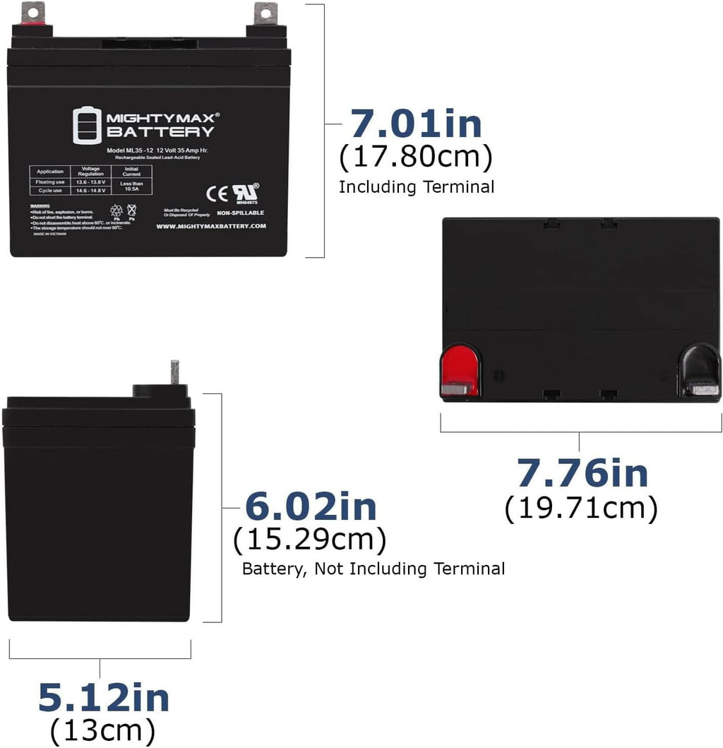Mighty Max Battery 12V 35AH SLA Battery for John Deere Tractor Riding Mower - 2 Pack