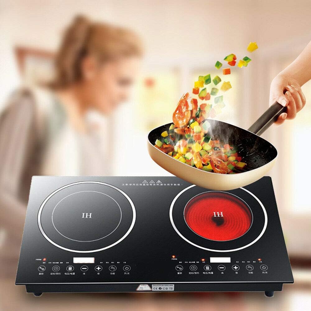 110V 1200W Electric Dual Induction Cooker Hot Plate Rapid Heating Safety Countertop Burner Cooktop