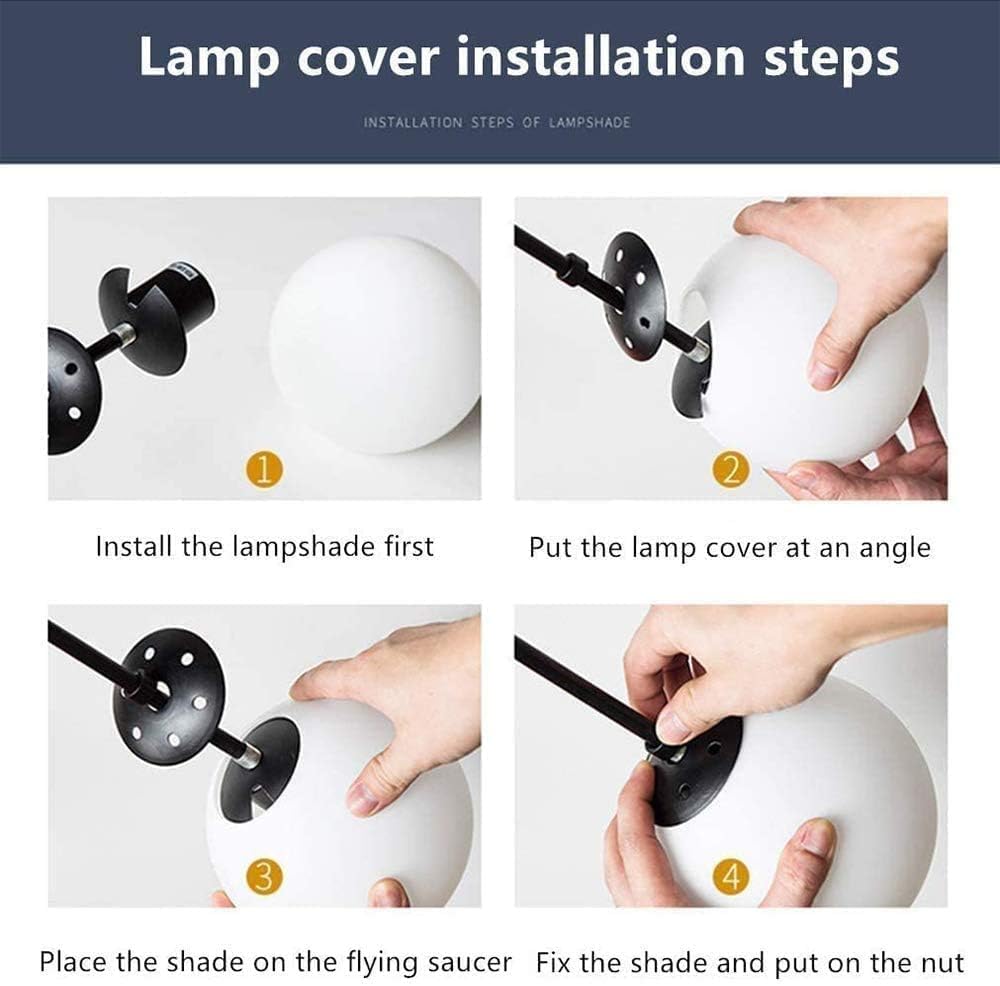 E27 Pendant Light Modern Pendant Lamp Creative Decoration Living Room Chandelier Wrought Iron Hanging Lamp Glass Ball Ceiling Lamp, Black, 8 Heads
