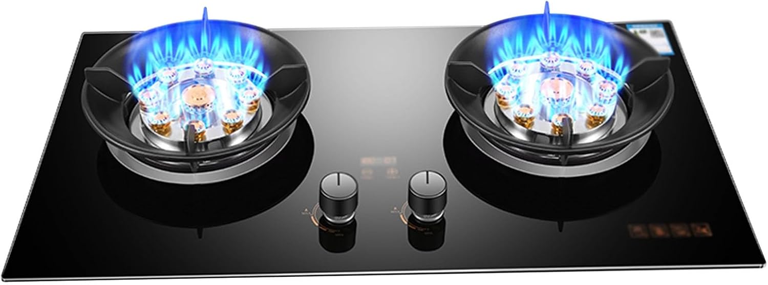 Countertop/Built-in Gas Cooktop,17742 BTU Tempered Glass Gas Cooktop 2 Burners,Flameout Protection,Suitable for Apartments,Indoor(LPG)(NG) (Size : LPG)