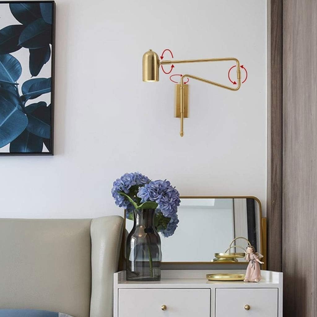 Vintage Wall Sconce, Telescopic Wall Lamp Nordic Wrought Iron Rocker Wall Light Long Pole Folding Bedside Reading Lamp Bedroom Living Room Wall Mounted Light Fixtures(Black)(Gold)
