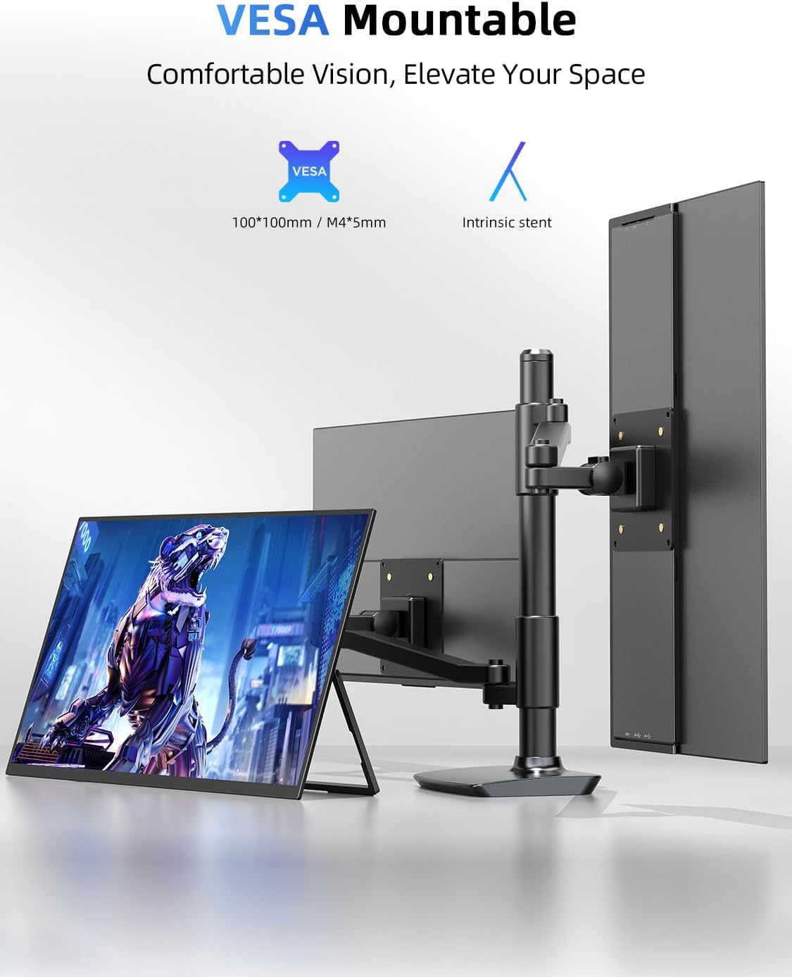 21.5'' Large Portable Monitor for Laptop 100Hz Ultra-Fast IPS Gaming Monitor, QLED 125%sRGB | 2000:1 Contrast | Built-in Stand, Speaker and VESA, USB-C HDMI Second Screen Efficient Work Gaming