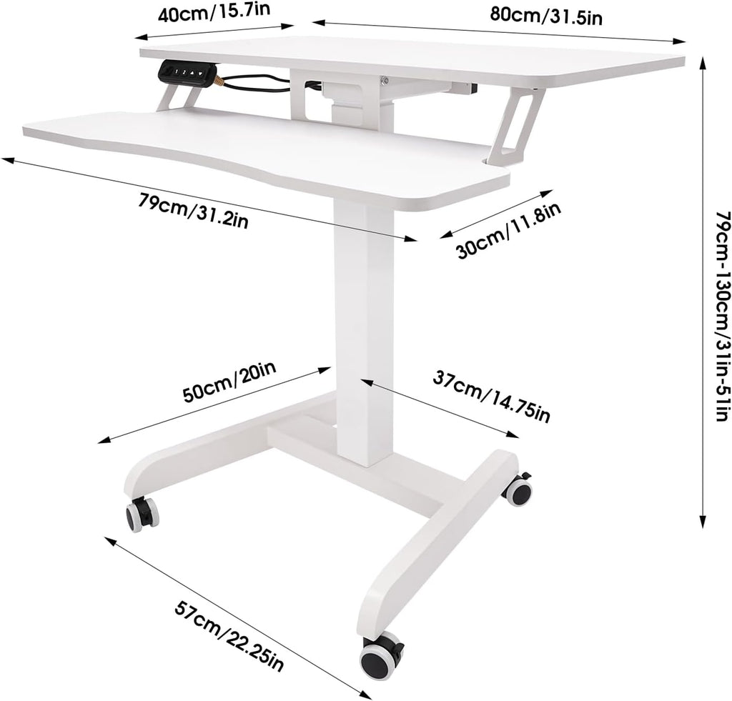 Electric Standing Desk, Adjustable Height Rolling Laptop Table, Mobile Computer Workstation Stand with Wheels & Keyboard Tray, Portable Bed Couch Side Work Desks Cart, Movable Podium for Office