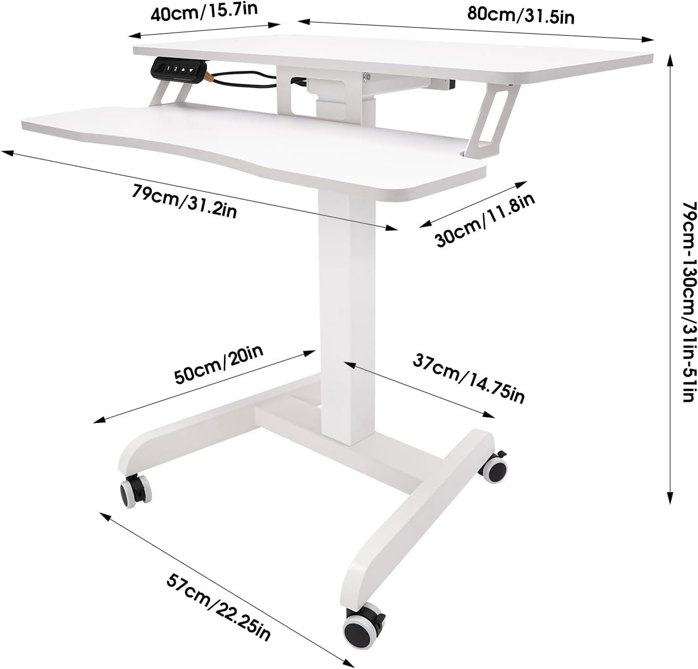 Electric Standing Desk, Adjustable Height Rolling Laptop Table, Mobile Computer Workstation Stand with Wheels & Keyboard Tray, Portable Bed Couch Side Work Desks Cart, Movable Podium for Office
