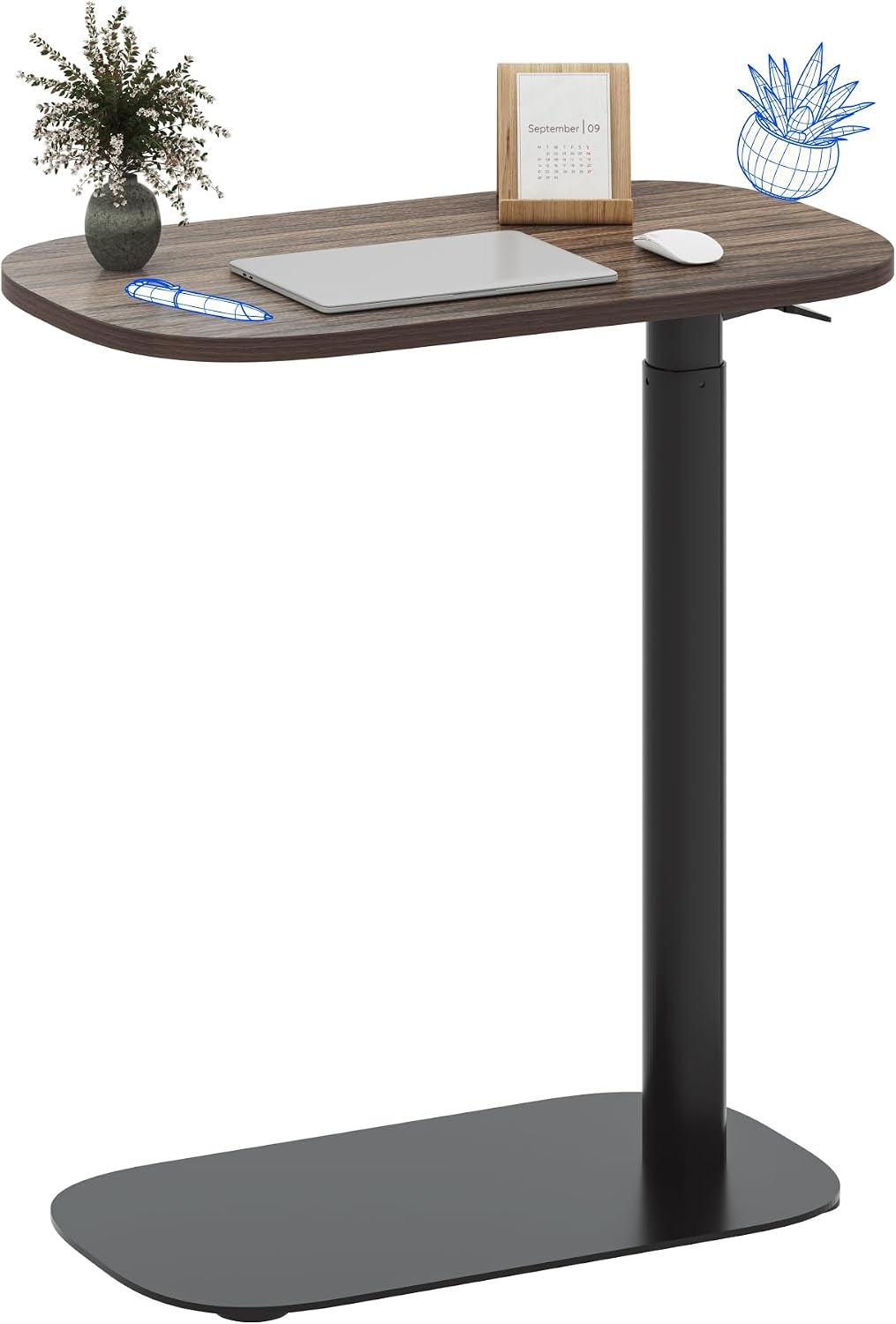 FLEXISPOT Adjustable C Table, Mobile Snack Side End Table Sofa Couch Bedside Table Laptop Cart TV Tray Night Stand for Small Space Side Table(23.6' W x 13.8' D,Rustic Brown)