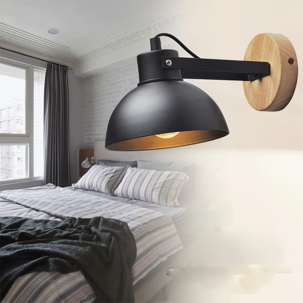 Wall Lamps & Sconces Industrial Wall Sconces, Wrought Iron Wooden Loft Cafe Bar Wall Lamps, Aesthetic Room Decor Wall Mounted Light, Black Vintage E27 Lighting Fixtures for Hallway Stair