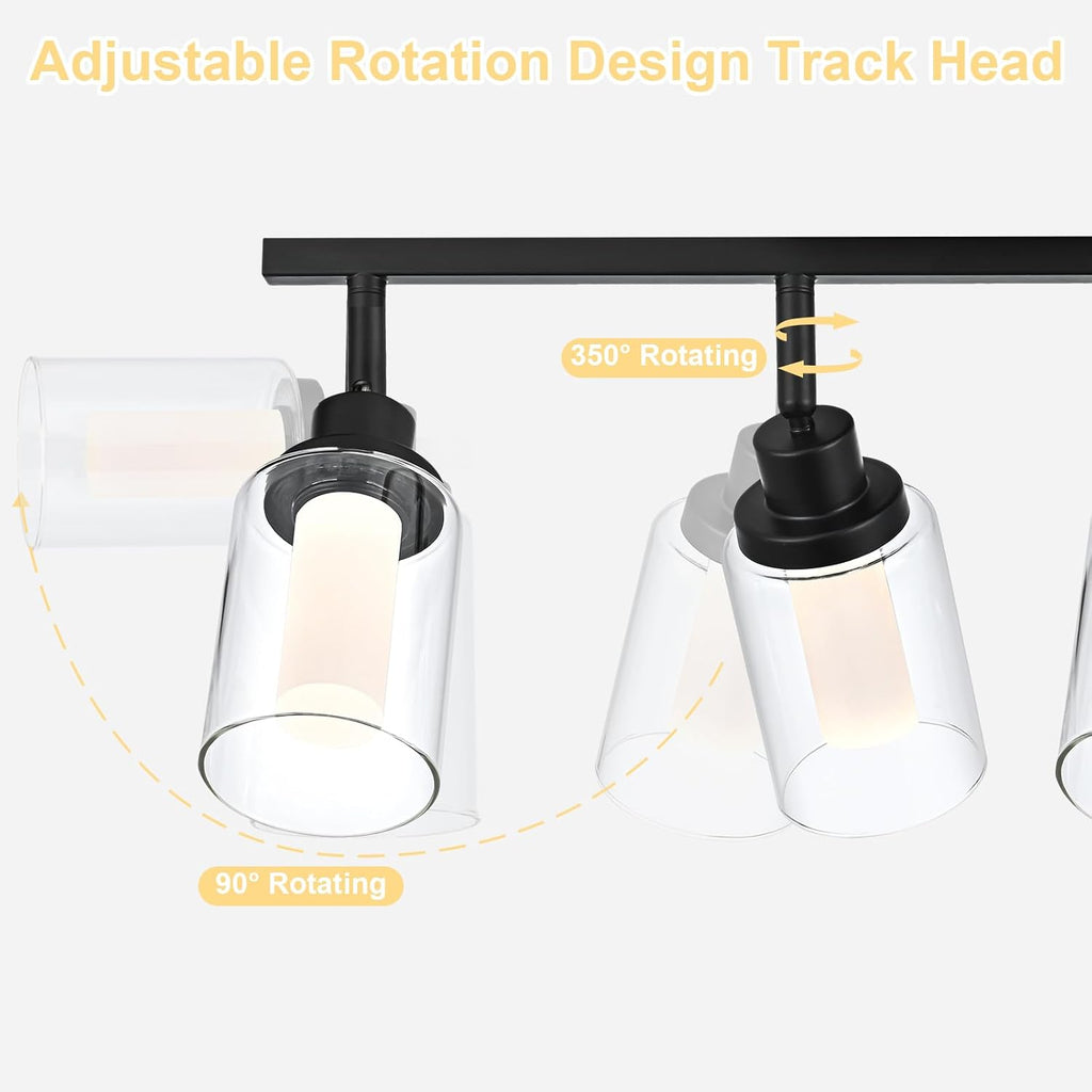 4-Light LED Black Dimmable Track Lighting Kit, 5-Color Temperature Adjustable Directional Ceiling Spotlight, Bathroom Wall Lamp with Integrated LED Chips