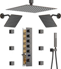 12'+8'+8' Triple Shower Heads Shower System Oil Rubbed Bronze Body Jets Shower Set with Handheld Sprayer and Temperature Display Valve,Full Body Shower System