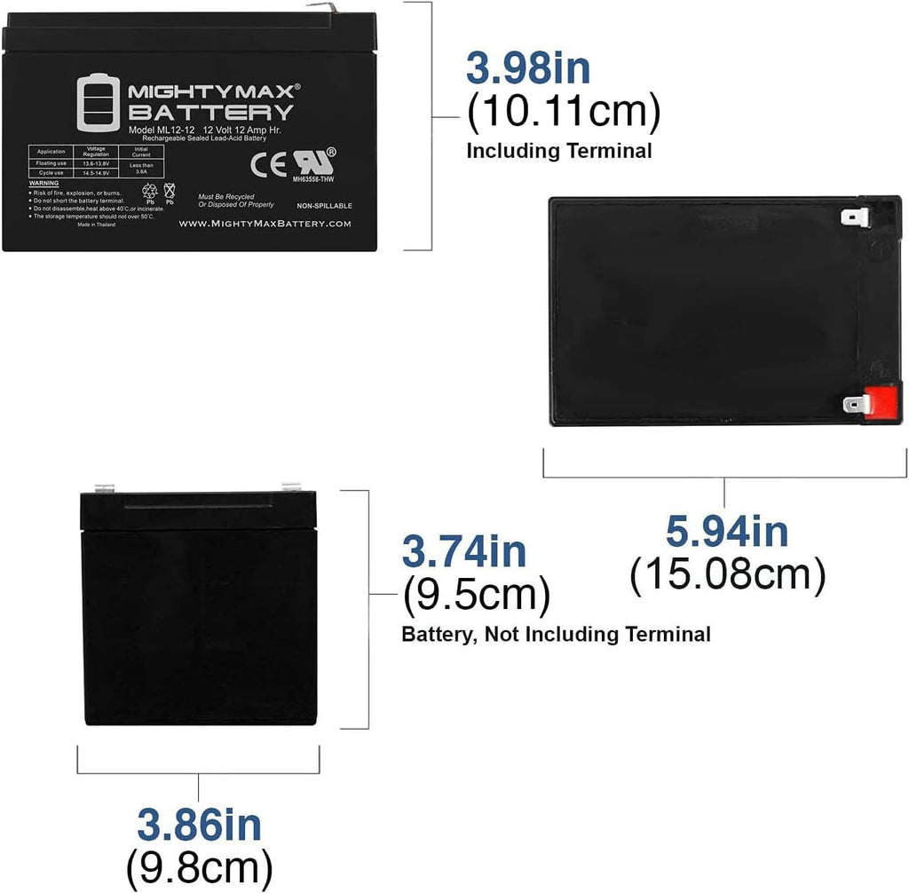 Mighty Max Battery ML12-12 - 12V 12AH F2 SLA AGM DEEP-CYCLE RECHARGEABLE BATTERY - 6 Pack