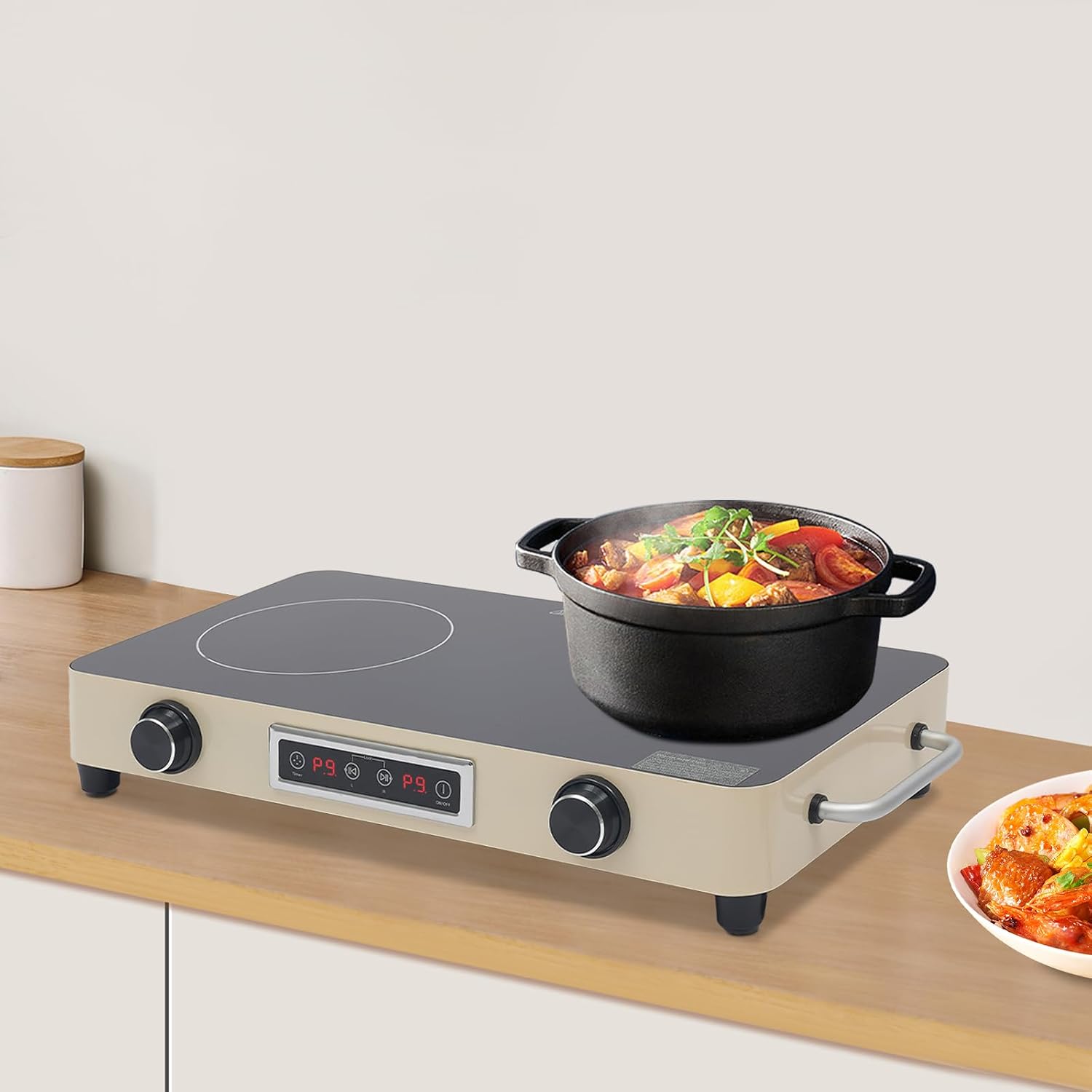 Electric Cooktop Double-burner 10'' Electric Stove Top with Knob Control Electric Countertop Burner with Kids Lock & Timer Cooktop with Plug in Over-Temperature Protection for Kitchens Rvs Apartments