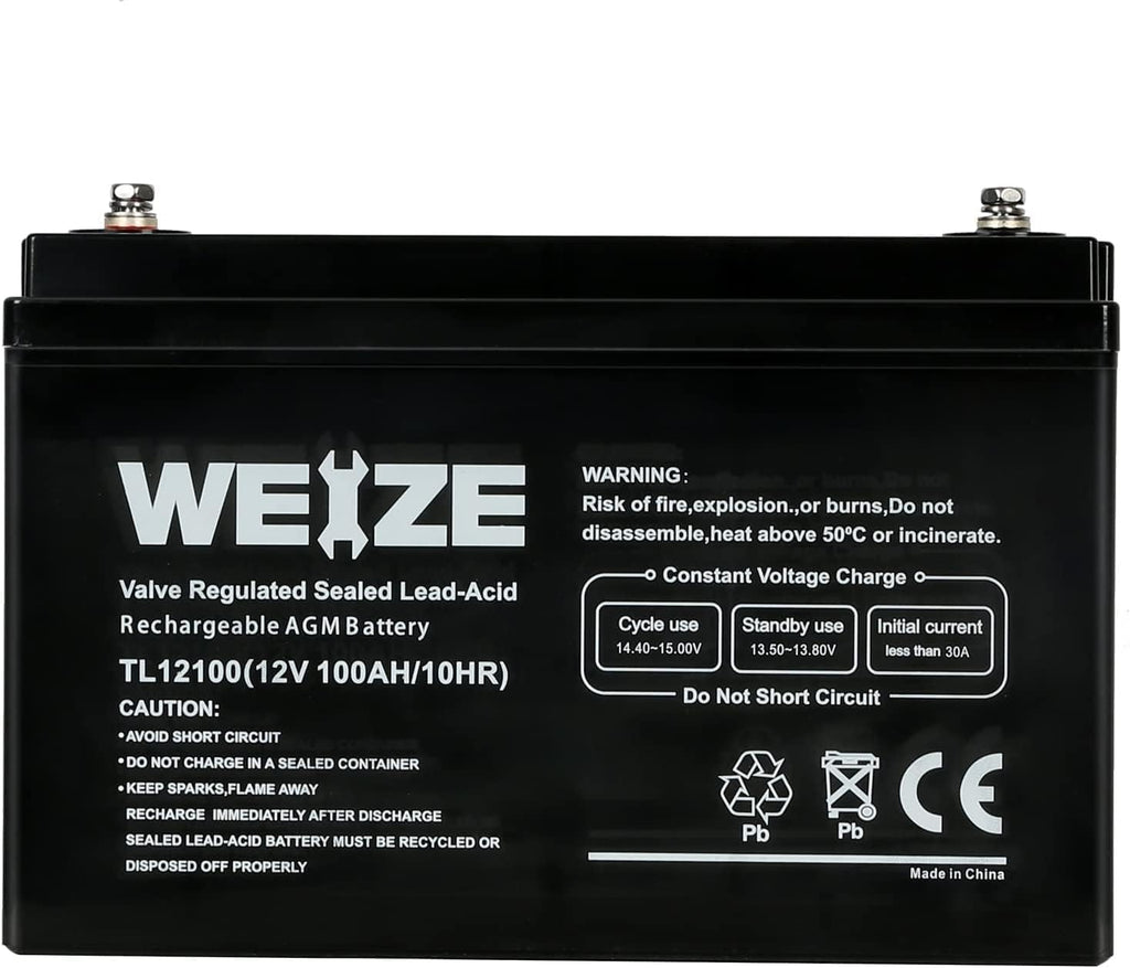 WEIZE 12V 100Ah Deep Cycle Battery, Group Size 31 Battery for RV, Solar, Camping, Cabin, Marine and Off-Grid System, 1150A Max Discharge Current, 3% Self-Discharge Rate