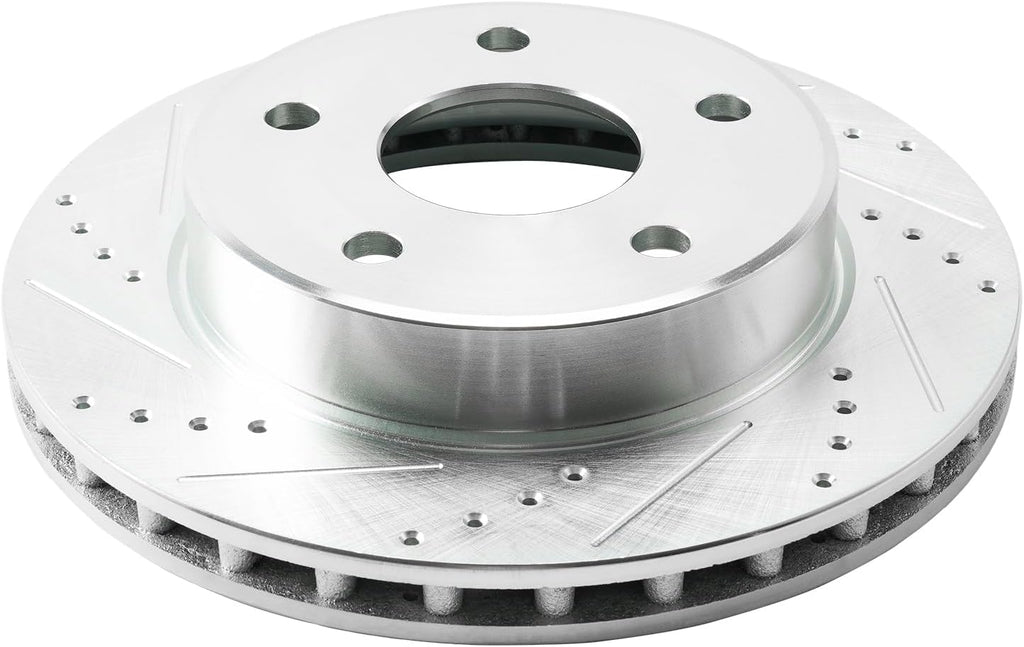 KAX Front Rotors and Brake Pads kit for Dodge Dakota, for MITSUBISHI Raider, Ram Dakota, Drilled and Slotted Disc Brake Rotor Ceramic Brake Pads Replacement (#53025+D1084, 12.28inch, 312MM)