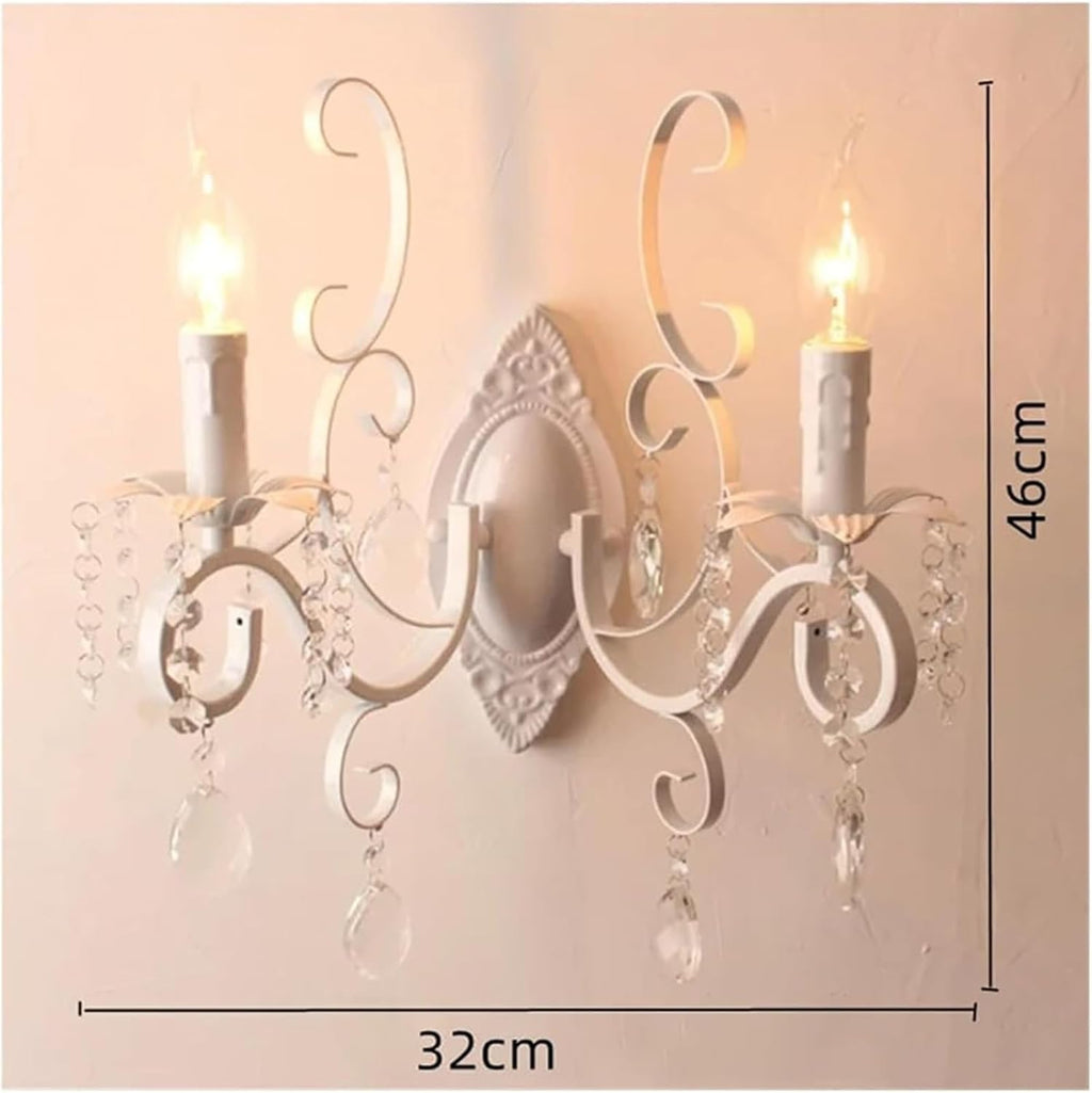 European Classic Vintage Wall lamp Black Wrought Iron Body Crystal Deco Candle Wall Light Fixture for Living Room Bedroom Stairs(Clear 1light)(Clear,2lights)