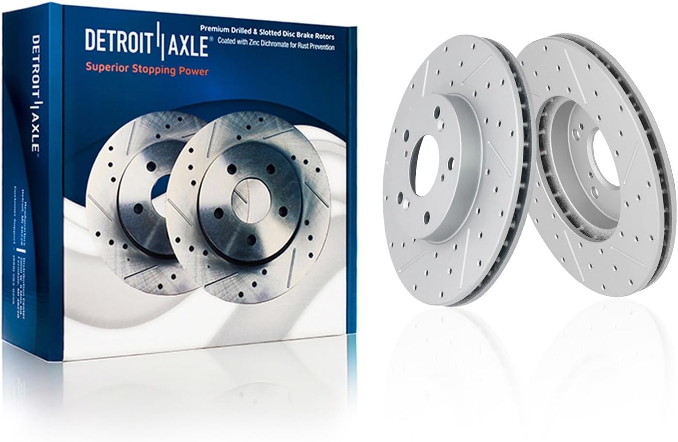 Detroit Axle - 8pc Brake Kit for 2014-2020 Acura RLX, Drilled and Slotted Disc Brakes Rotors Ceramic Brake Pads 2015 2016 2017 2018 2019 Replacement: 12.28' inch Front and 12.20' inch Rear Rotors
