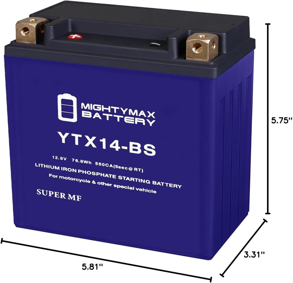 Mighty Max Battery Mighty Max Battery YTX14-BS LIFEPO4-12 Volt 12 AH, 400 CCA, Lithium Iron Phosphate (LiFePO4) Battery