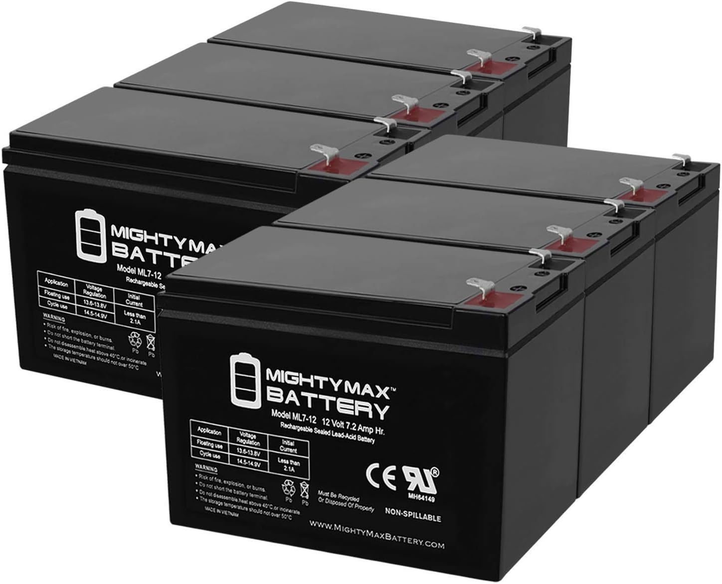 Mighty Max Battery ML7-12 - 12 Volt 7.2 AH SLA Battery - Pack of 6