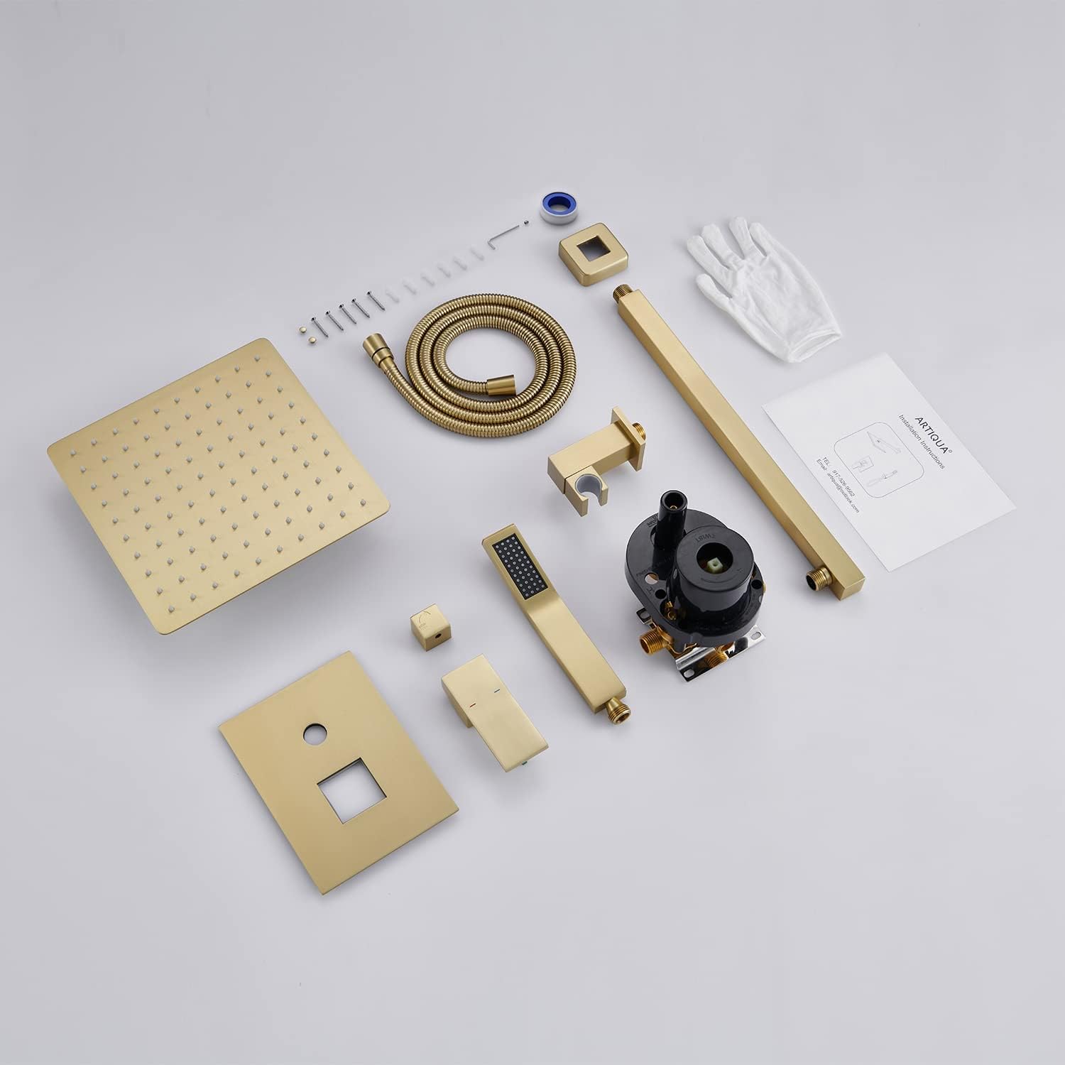 Shower System 10 Inches Rain Shower Combo Set Brushed Gold Wall Mount Faucet Bathroom Faucets with Rainfall Shower Head and Hand Shower