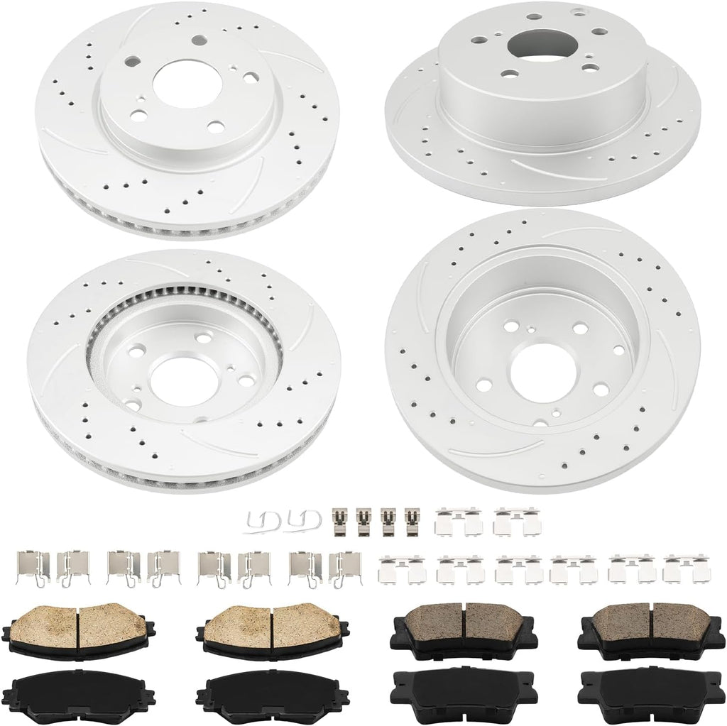 Torchbeam Brake and Rotor Kit Front and Rear Brake Pads Brake Rotors Ceramic Compatible with Toyota RAV4 2006-2008 2.4L, Drilled Slotted 10.82'' (275mm) Front and 11.06'' (281mm) Rear Rotor