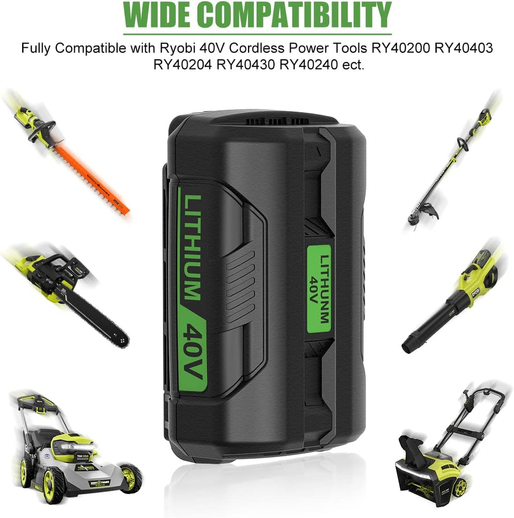 2 Packs 6.5Ah OP40601 Battery and OP401 Charger Replacement for Ryobi 40V Battery and Charger Combo Compatible with Ryobi 40 Volt Battery OP4026 OP40601 OP4050A OP4040 OP4050